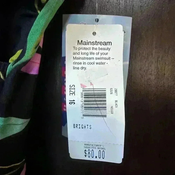 VINTAGE! He Mainstream Swimsuit Size 16 Black Pink Floral - Picture 4 of 10